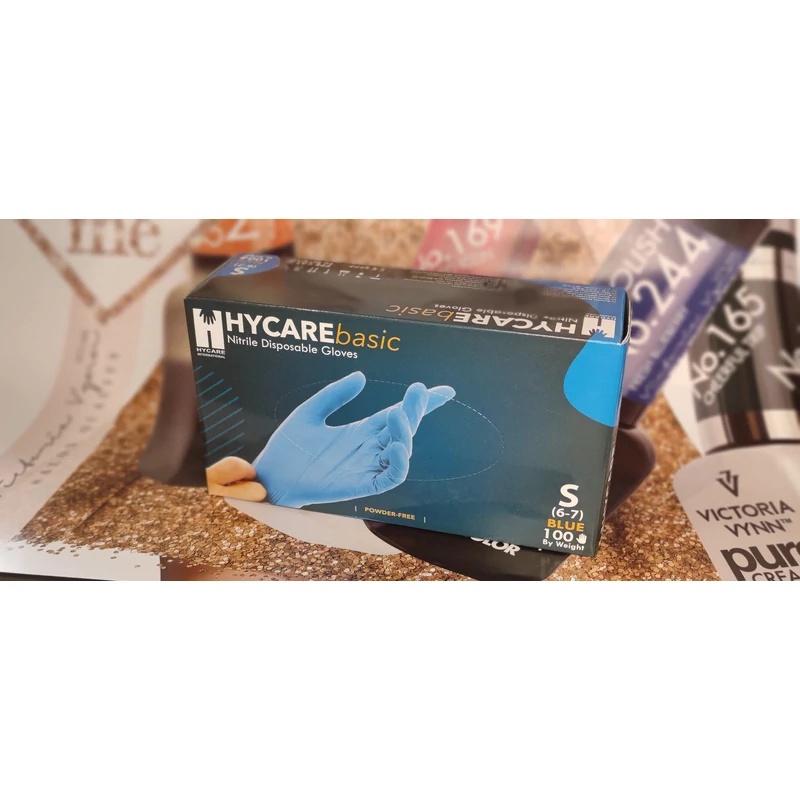 Púdermentes nitril kesztyű kék, S , 100 db Hycare