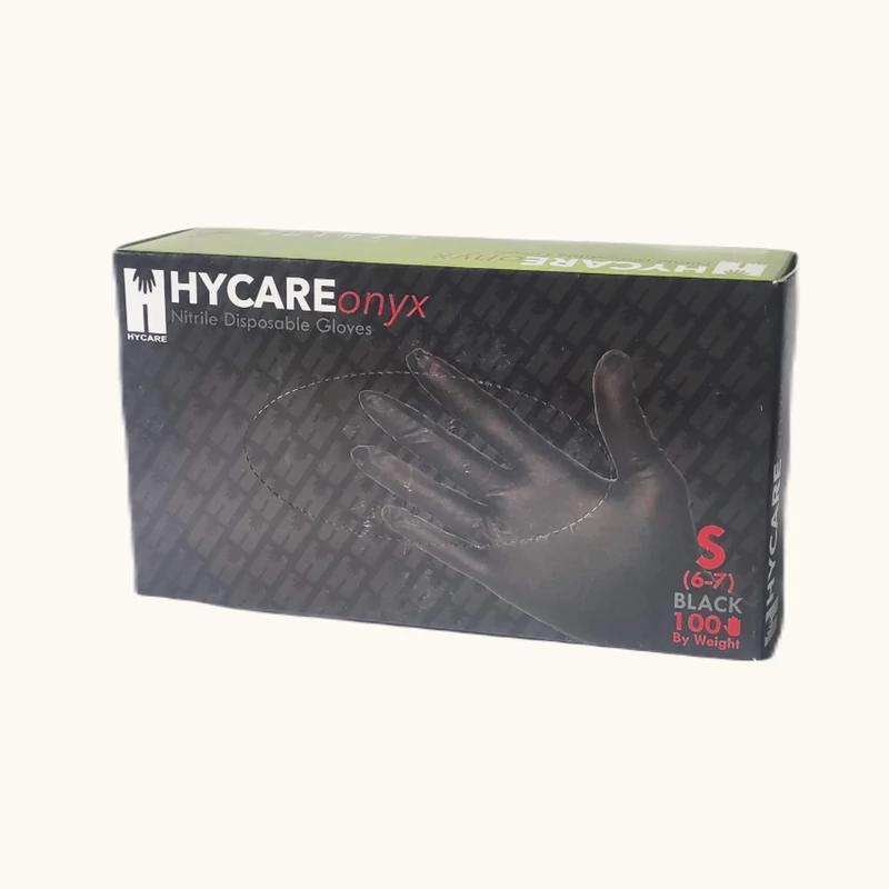 Púdermentes nitril kesztyű fekete, Hycare, S , 100 db